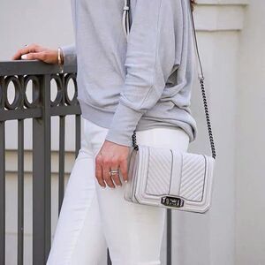 Rebecca Minkoff Love Gray Quilted Chevron Genuine Leather Crossbody Purse Bag